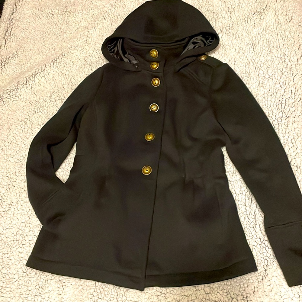 Celebrity Pink Button Front Removable Hood Jacket Black NWOT